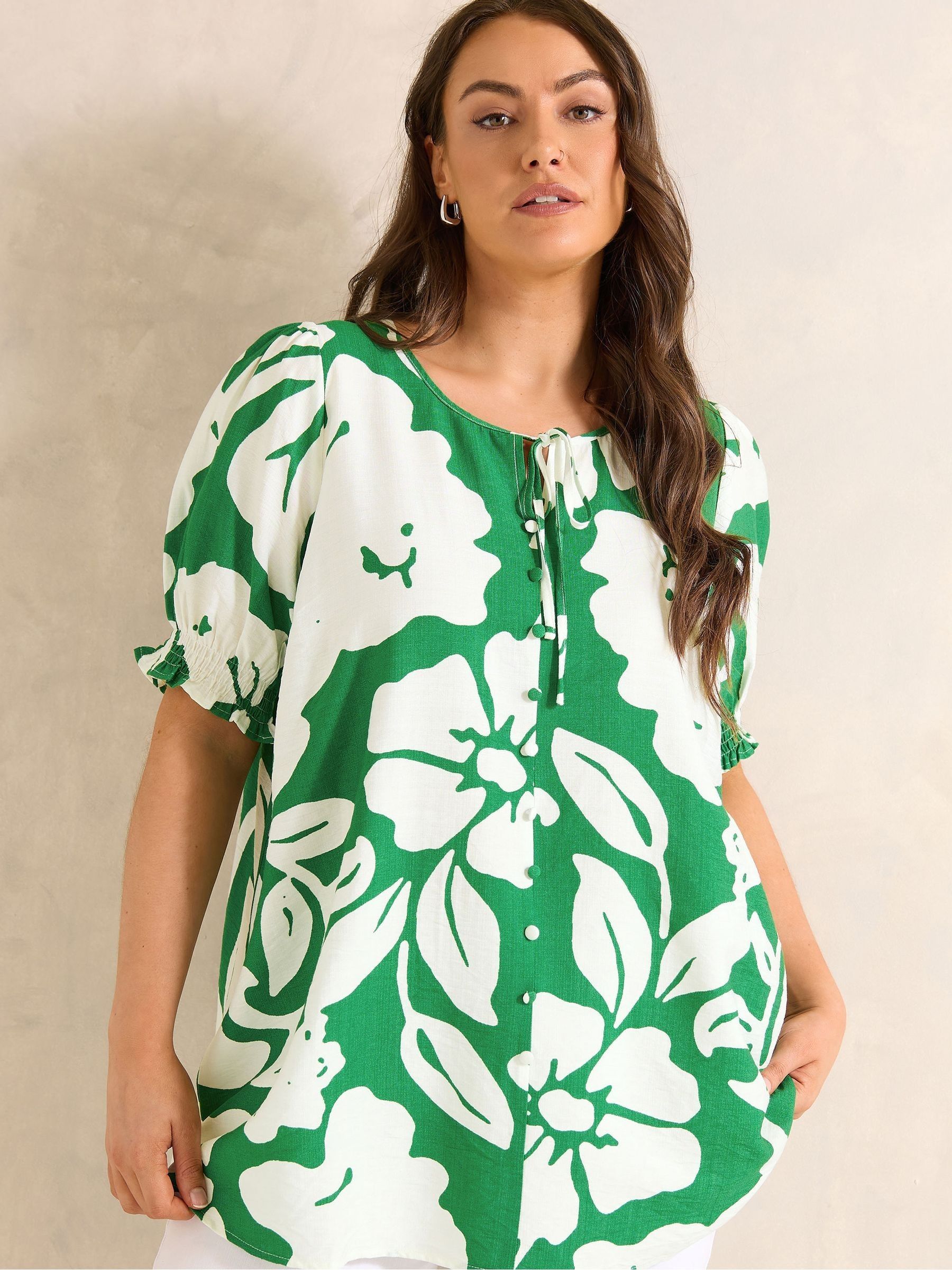 EVANS Curve Floral Tie Neck Top - Women's - Plus Size Curve - Image 3