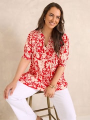 Qırmızı - Evans Qısa Qollu Hava Axını Bluzu - 6şəkildən 1 şəkil