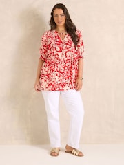 Qırmızı - Evans Qısa Qollu Hava Axını Bluzu - 6şəkildən 4 şəkil