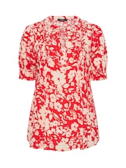 Qırmızı - Evans Qısa Qollu Hava Axını Bluzu - 6şəkildən 6 şəkil