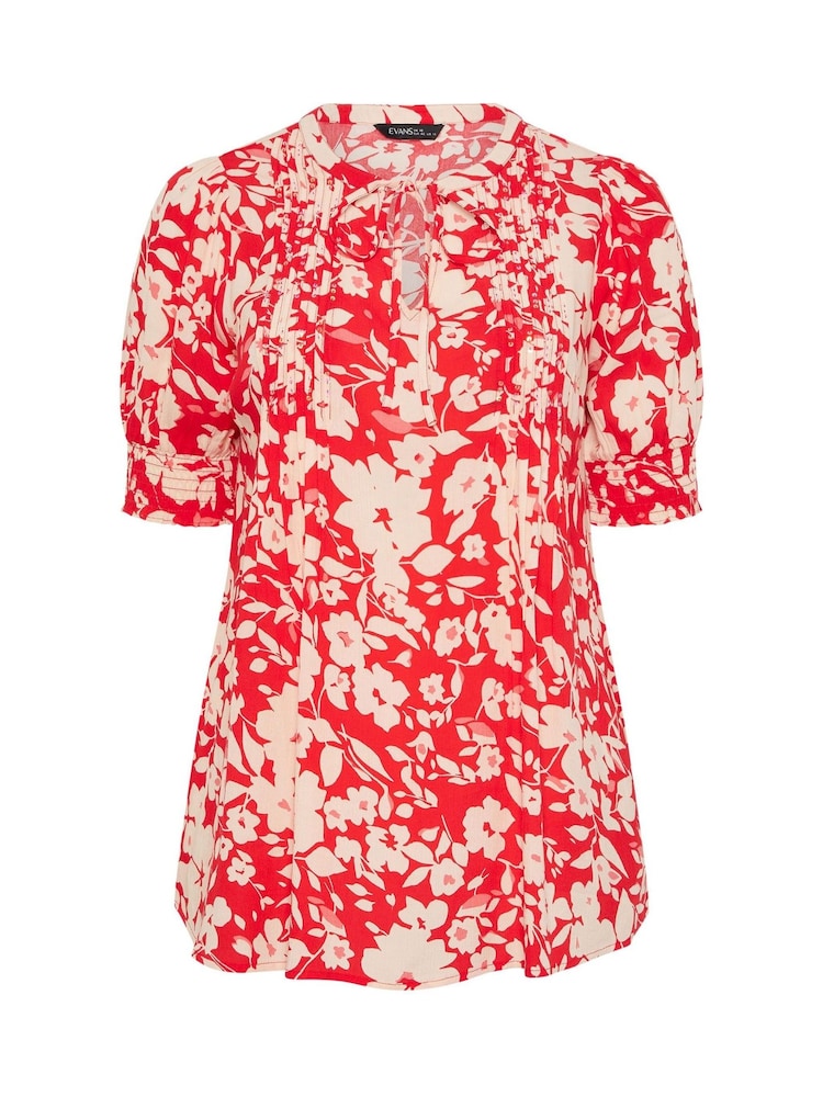 Qırmızı - Evans Qısa Qollu Hava Axını Bluzu - 6şəkildən 6 şəkil