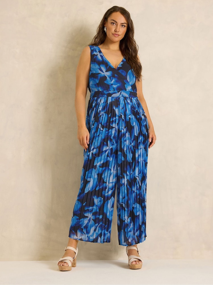 Evans Blue Pleated Angel Sleeve Dress - Image 2 of 5
