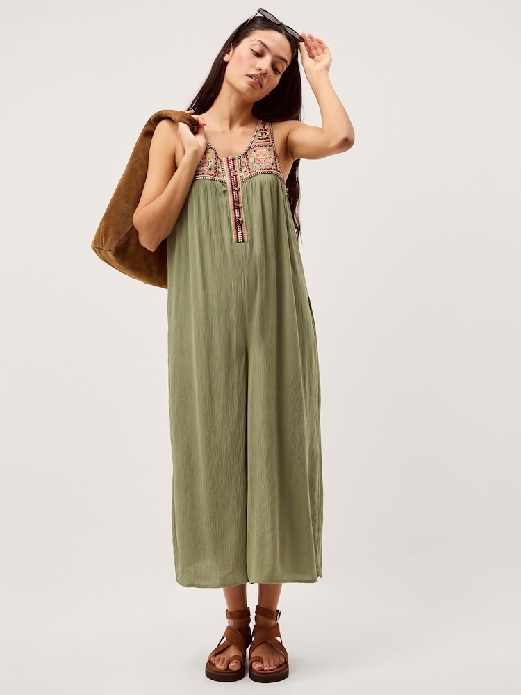 Monsoon Green Lidia Embroidered Jumpsuit - Image 1 of 5