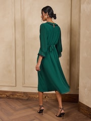 Love & Roses Forest Green Lace Trim Collared Midi Tea Dress - Image 3 of 4