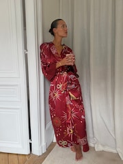 Never Fully Dressed Burgundy Red Christmas Satin Lace Christmas Robe - Image 1 of 6