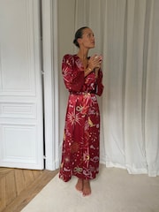 Never Fully Dressed Burgundy Red Christmas Satin Lace Christmas Robe - Image 2 of 6