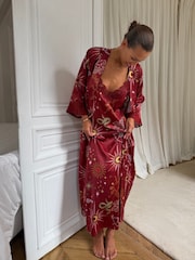 Never Fully Dressed Burgundy Red Christmas Satin Lace Christmas Robe - Image 4 of 6