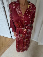 Never Fully Dressed Burgundy Red Christmas Satin Lace Christmas Robe - Image 5 of 6
