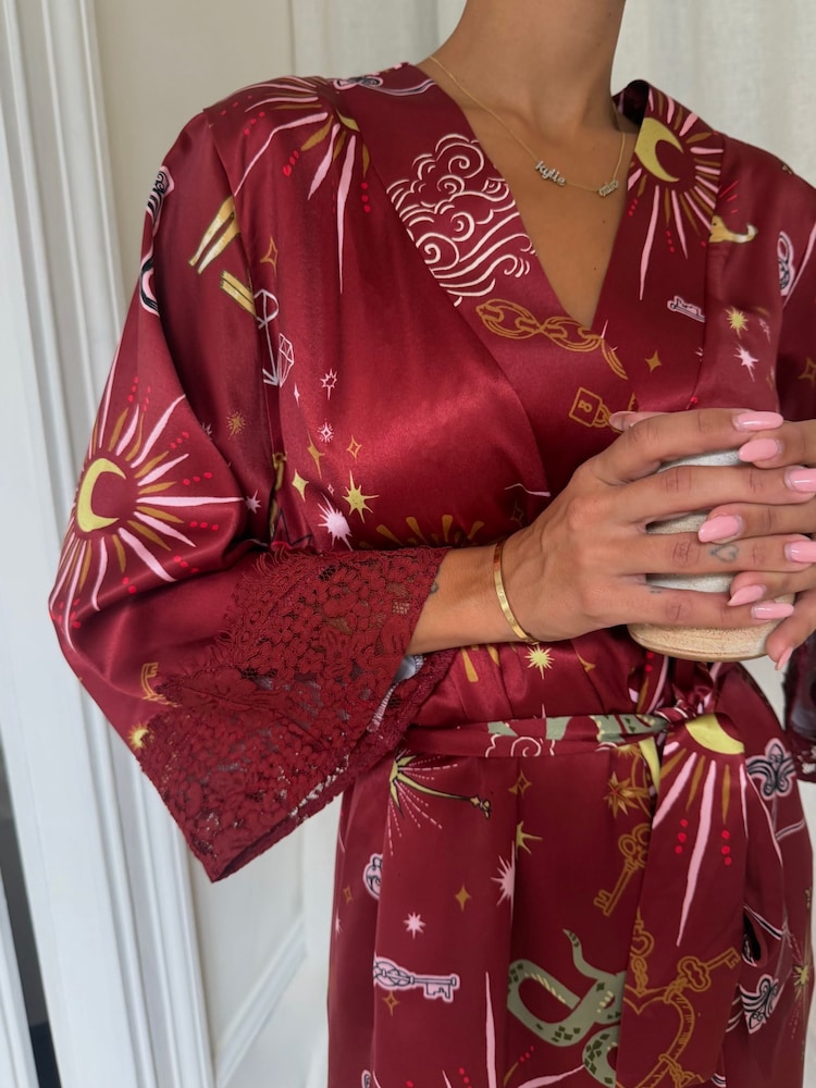 Never Fully Dressed Burgundy Red Christmas Satin Lace Christmas Robe - Image 6 of 6