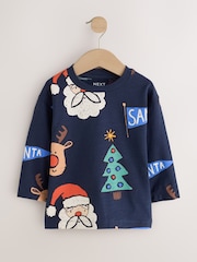 Navy/Red Long Sleeve Christmas T-Shirts 3 Pack (3mths-7yrs) - Image 3 of 7