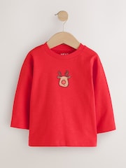Navy/Red Long Sleeve Christmas T-Shirts 3 Pack (3mths-7yrs) - Image 4 of 7