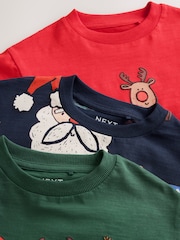 Navy/Red Long Sleeve Christmas T-Shirts 3 Pack (3mths-7yrs) - Image 6 of 7