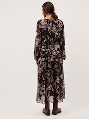 Monsoon Brown Jada Floral Print Ruffle Midi Dress - Image 2 of 5