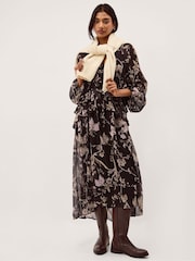Monsoon Brown Jada Floral Print Ruffle Midi Dress - Image 3 of 5
