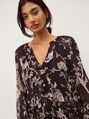 Monsoon Brown Jada Floral Print Ruffle Midi Dress - Image 4 of 5