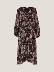 Monsoon Brown Jada Floral Print Ruffle Midi Dress - Image 5 of 5