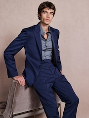 bleu vif - Slim Fit Satin Lapel Insert Tuxedo Suit Jacket - Image 4 de 13