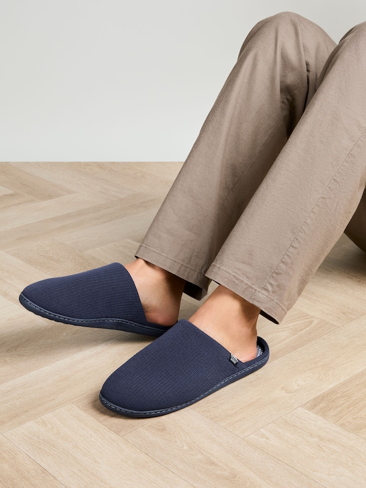 Totes Blue Isotoner Ribbed Mule Slippers - Image 1 of 4