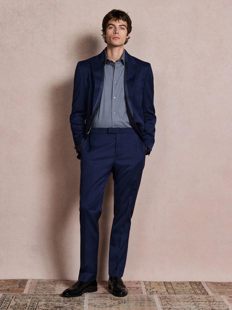 Bright Blue Slim Fit Tuxedo Suit Trousers - Image 2 of 5