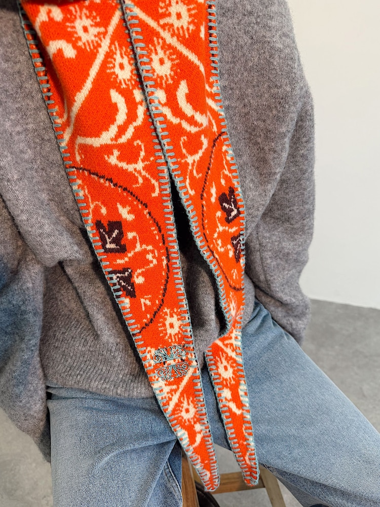 Never Fully Dressed Red Bandana Knit Hooded Scarf - Image 4 of 4 Never Fully Dressed Red Bandana Knit Hooded Scarf - Image 4 of 4