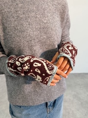 Never Fully Dressed Chocolate Brown Bandana Knit Whipstitch Handwarmer Gloves - Image 1 of 4