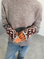 Never Fully Dressed Chocolate Brown Bandana Knit Whipstitch Handwarmer Gloves - Image 2 of 4