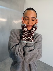 Never Fully Dressed Chocolate Brown Bandana Knit Whipstitch Handwarmer Gloves - Image 3 of 4