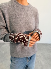 Never Fully Dressed Chocolate Brown Bandana Knit Whipstitch Handwarmer Gloves - Image 4 of 4