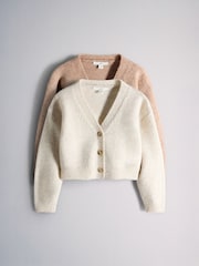 The Set 2 Pack V-Neck Knitted Cardigan Neutral - Image 1 of 5