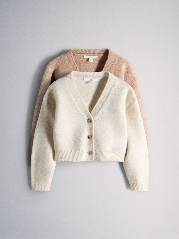 The Set 2 Pack V-Neck Knitted Cardigan Neutral - Image 1 of 5 The Set 2 Pack V-Neck Knitted Cardigan Neutral - Image 1 of 5