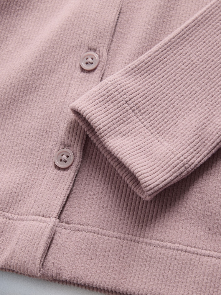 The Set Soft Touch Rib Button Through Cardigan and Leggings  Set Lilac Purple - Image 8 of 8