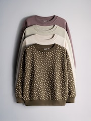 The Set 4 Pack Relaxed Crew Neck Sweatshirts Cream/Light Green/Dark Green Ditsy/Purple - Image 1 of 7
