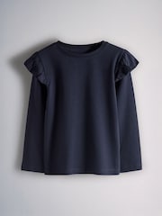 The Set 4 Pack Long Sleeve Frill Shoulder Jersey T-Shirts Ditsy Print/Cream/Burgandy Red/Navy Blue - Image 2 of 7