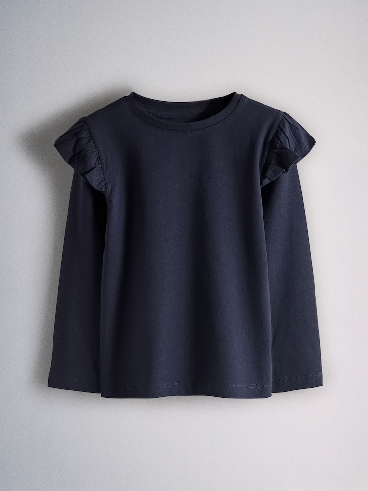 The Set 4 Pack Long Sleeve Frill Shoulder Jersey T-Shirts Ditsy Print/Cream/Burgandy Red/Navy Blue - Image 2 of 7 The Set 4 Pack Long Sleeve Frill Shoulder Jersey T-Shirts Ditsy Print/Cream/Burgandy Red/Navy Blue - Image 2 of 7