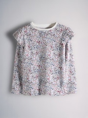The Set 4 Pack Long Sleeve Frill Shoulder Jersey T-Shirts Ditsy Print/Cream/Burgandy Red/Navy Blue - Image 3 of 7