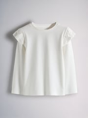 The Set 4 Pack Long Sleeve Frill Shoulder Jersey T-Shirts Ditsy Print/Cream/Burgandy Red/Navy Blue - Image 4 of 7