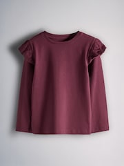 The Set 4 Pack Long Sleeve Frill Shoulder Jersey T-Shirts Ditsy Print/Cream/Burgandy Red/Navy Blue - Image 5 of 7