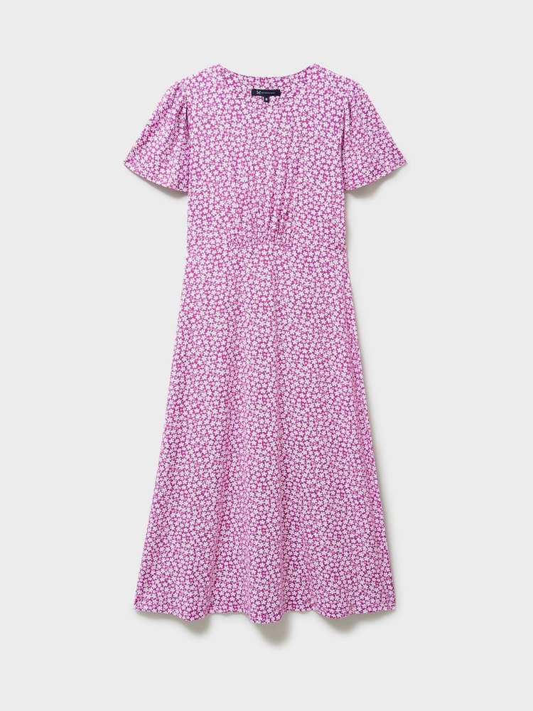 وردي - فستان Jenna من قماش جيرسي بأكمام متطايرة من Crew Clothing - Image 5 of 5