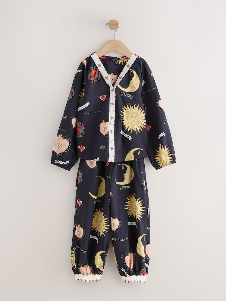 Never Fully Dressed Black Mystic Viscose Nylon Button Through Pyjamas - Image 1 of 4