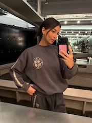 Never Fully Dressed Charcoal Grey Embroidered Print Crew Neck Sweatshirt - Image 1 of 5