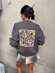 Never Fully Dressed Charcoal Grey Embroidered Print Crew Neck Sweatshirt - Image 4 of 5