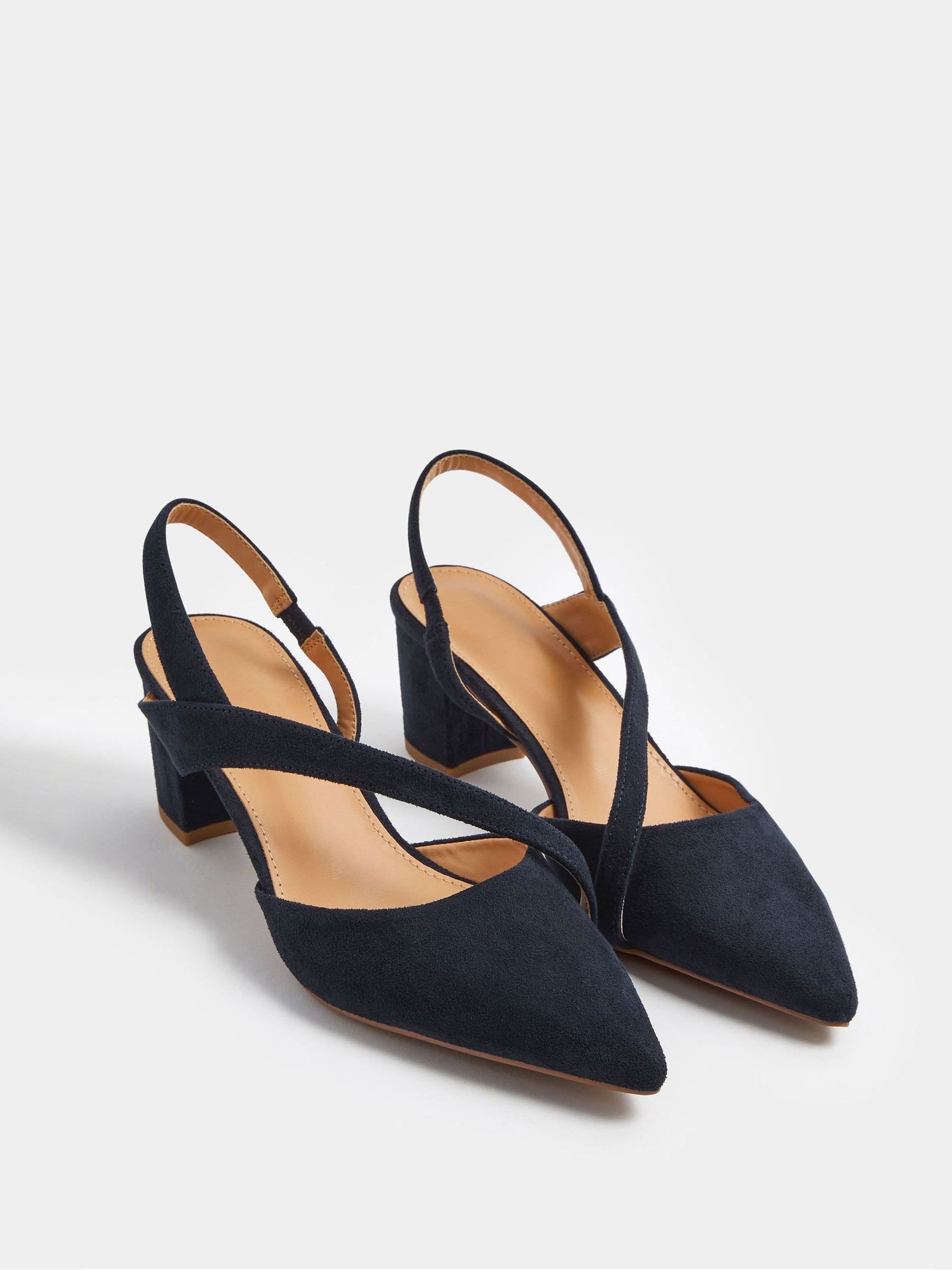 Long Tall Sally Women's Dark Navy Faux Suede Asymmetric Block Heels In Standard Fit In | : Size 9 - Image 2