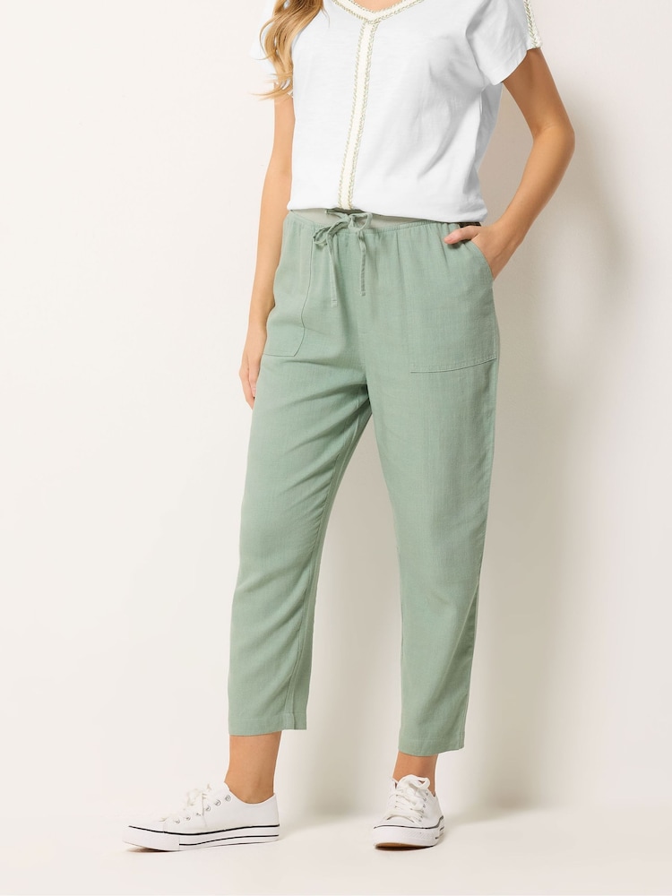M&Co Green Linen Blend Cropped Trousers - Image 1 of 5 M&Co Green Linen Blend Cropped Trousers - Image 1 of 5