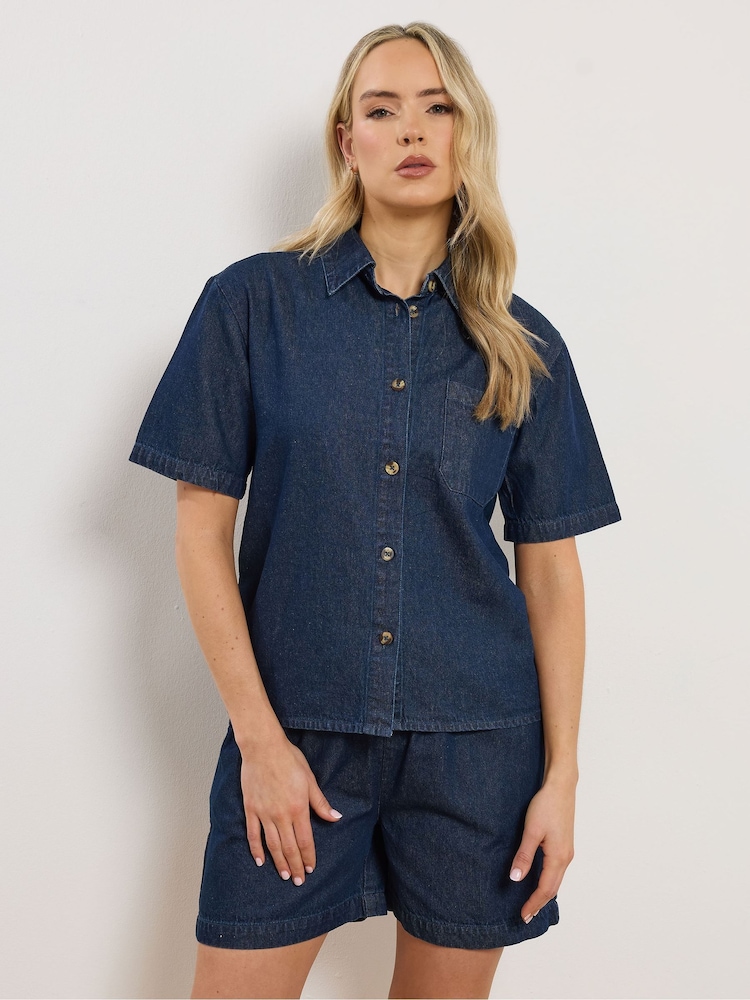 Long Tall Sally Blue Denim Short Sleeve Shirt - Image 1 of 6