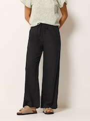 أسود - M&Co Petite Wide Leg Linen Blend Trousers - Image 1 of 2