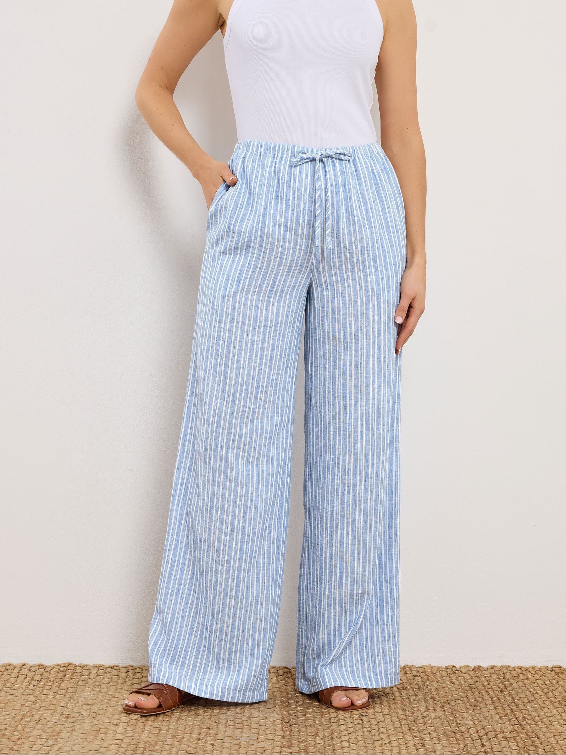 Buy Long Tall Sally Blue Stripe Wide Leg Trousers from Next USA