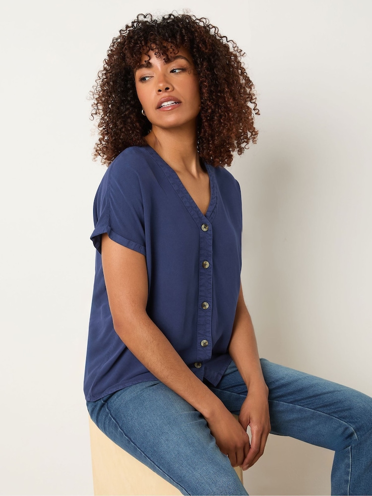 M&Co Blue Button Front Shirt - Image 1 of 4