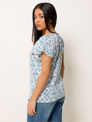 M&Co Blue Petite Floral Cotton Scoop Neck Top - Image 2 of 5