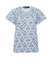 M&Co Blue Petite Floral Cotton Scoop Neck Top - Image 5 of 5