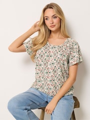 M&Co Cream Cotton Scoop Neck Top - Image 1 of 5